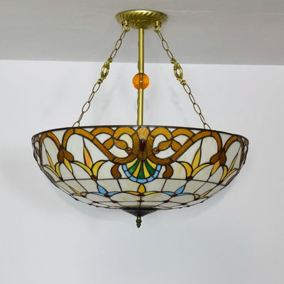 Tiffany Baroque Stained Glass Gold Brilliant 5-Light Chandelier