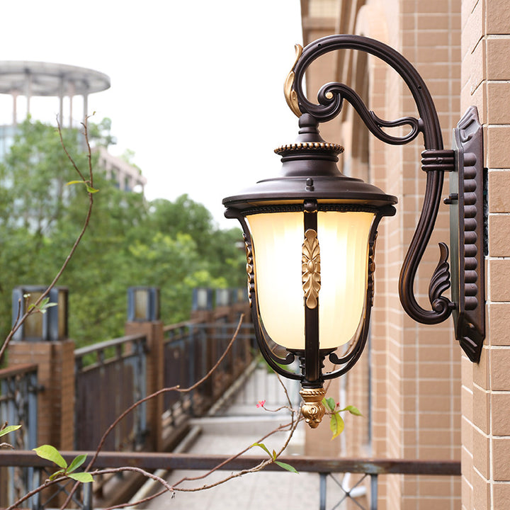 Traditional Vintage Coffee Gilded Aluminum Glass 1-Light Waterproof Wall Sconce Lamp