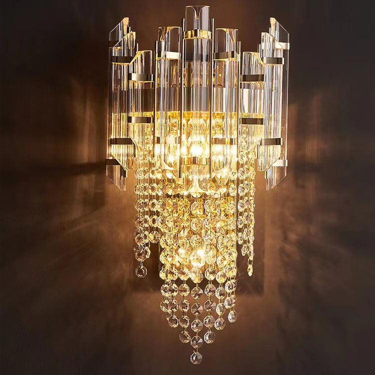 Lámpara Aplique de Pared de 3 Luces de Cristal con Flecos de Lujo Moderno de Acero Inoxidable 