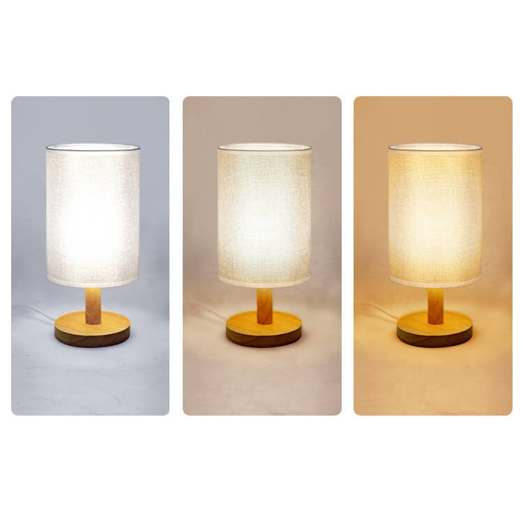 Minimalist Minimalist Fabric Cylinder Wood Hardware Base LED Table Lamp for Living Room