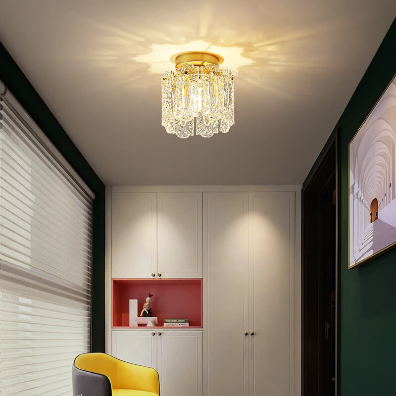 Modern Light Luxury Carved Glass Design 1-Light Semi-Flush Mount Light