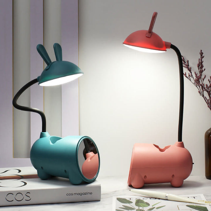 Lampe de bureau LED tactile USB avec porte-stylo et lapin créatif de dessin animé 