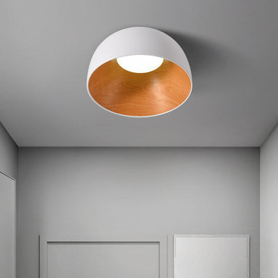 Minimalist Wooden Bowl Iron LED Flush Mount Ceiling Light