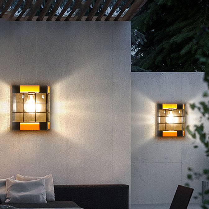 Solar Creative Square Cage Light Control LED Outdoor Waterproof Wall Sconce Lamp