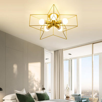 Modern Minimalist Pentagram Iron 5-Light Flush Mount Ceiling Light For Bedroom