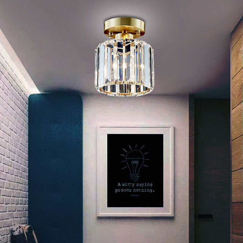 Modern Luxury Crystal Cylindrical Brass 1/4 Light Semi-Flush Mount Ceiling Light