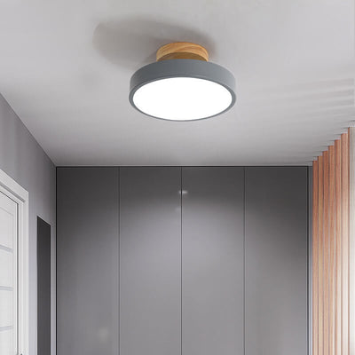 Nordic Wood  Round Acrylic LED Semi-Flush Mount Ceiling Light