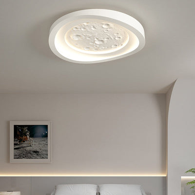 Plafonnier LED en fer avec abat-jour rond et texture de roche imitation résine pour salon, simplicité moderne 