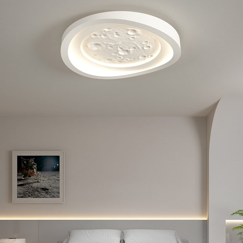 Plafonnier LED en fer avec abat-jour rond et texture de roche imitation résine pour salon, simplicité moderne 