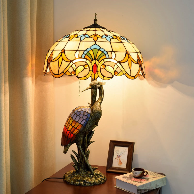 Lampe de table Tiffany en verre teinté à 3 lumières, luxe léger rétro européen, grue féminine 