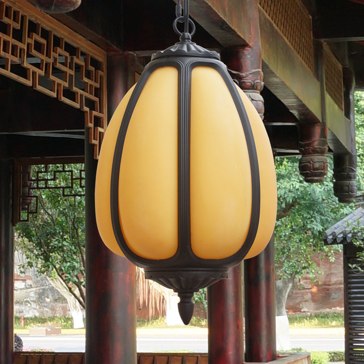 Lámpara colgante exterior de 1 luz con pantalla de calabaza de jade de imitación moderna 