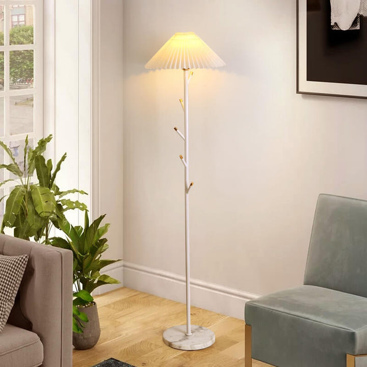 Nordic Minimalist Pleated Lampshade Tree Branch 1-Light Standing Floor Lamp