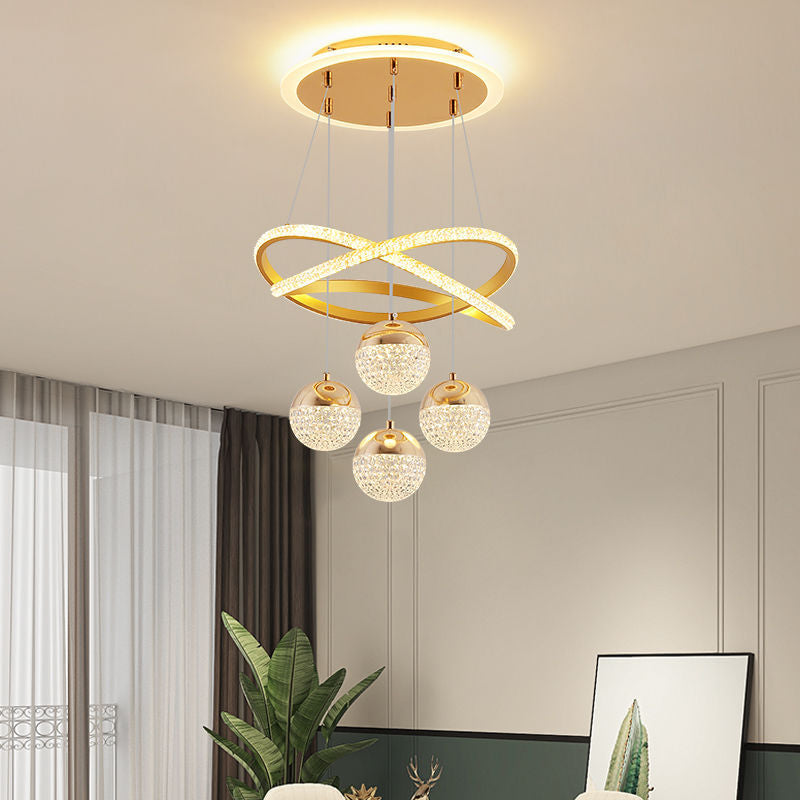 Modern Luxury Twirling Aluminum Strip Acrylic Globe Ball LED Chandelier For Living Room