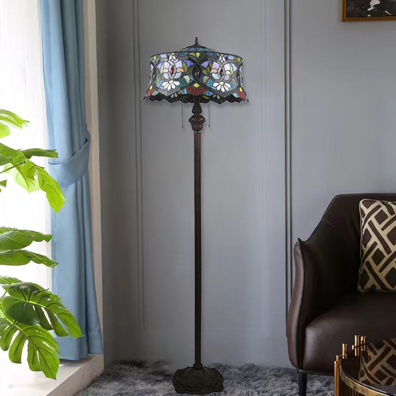 Lámpara de pie de 2 luces con forma de yurta de vidrio teñido de lirio tradicional Tiffany para estudio 