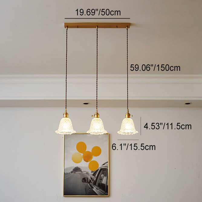 Contemporary Nordic Textured Copper Glass Flowers 1/3 Light Island Light Chandelier For Living Room