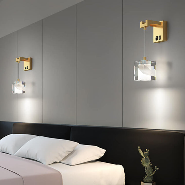 Contemporary Luxury Cube H65 Brass Acrylic 1-Light Wall Sconce Lamp For Living Room &amp; Bedroom