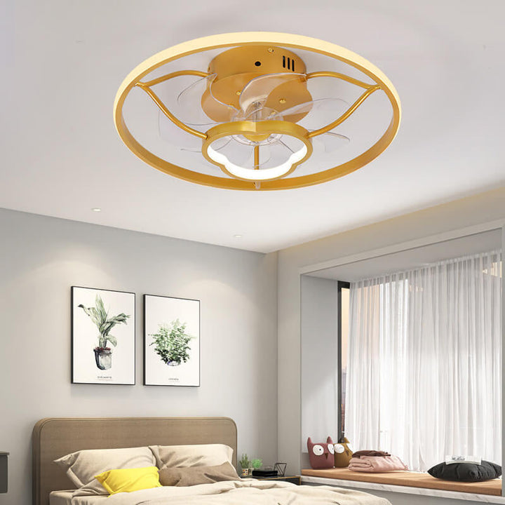 Gold Light Luxury Line Pattern Acrylic LED Flush Mount Ceiling Fan Light