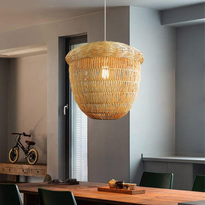 Japanese Rustic Rattan Weaving 1-Light Pendant Light