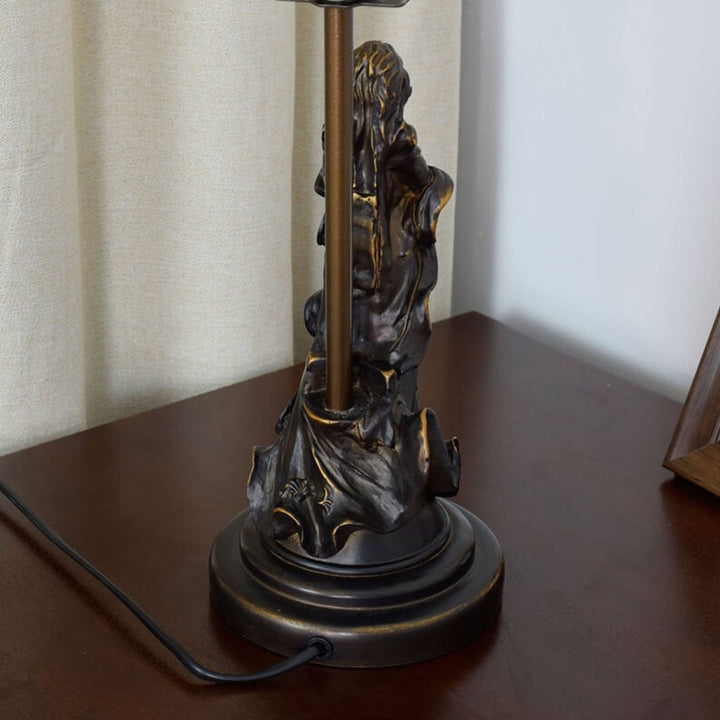 Lámpara de Mesa de 1 Luz con Base de Ángel de Vidrio Tiffany Tulip Vintage 