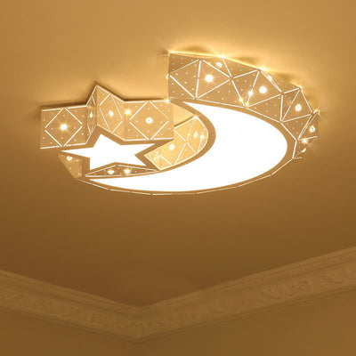 Modern Star Moon Geometric Iron LED Kids Flush Mount Ceiling Light