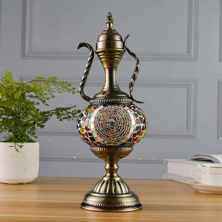 Diseño de cafetera de vidrio vintage turca hecha a mano, lámpara de mesa de 1 luz 