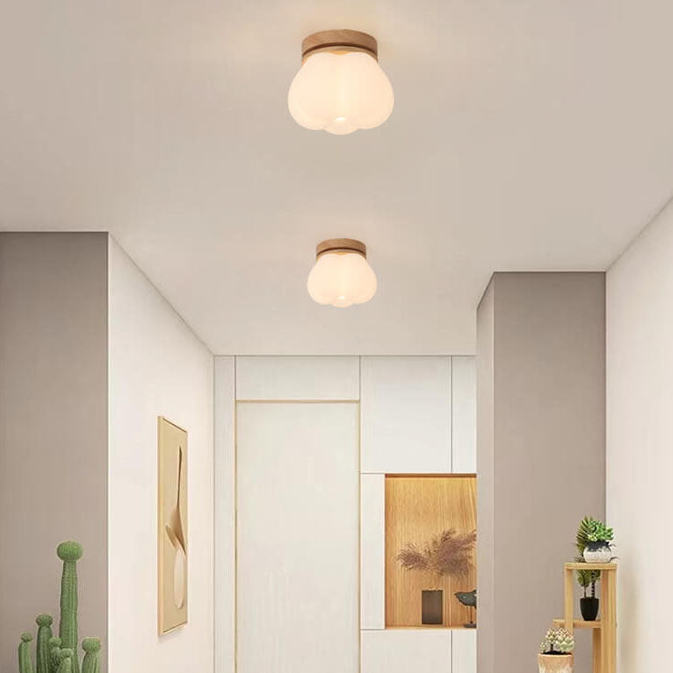 Modern Cream Cloud Wood Rotomolding 1-Light Semi-Flush Mount Ceiling Light