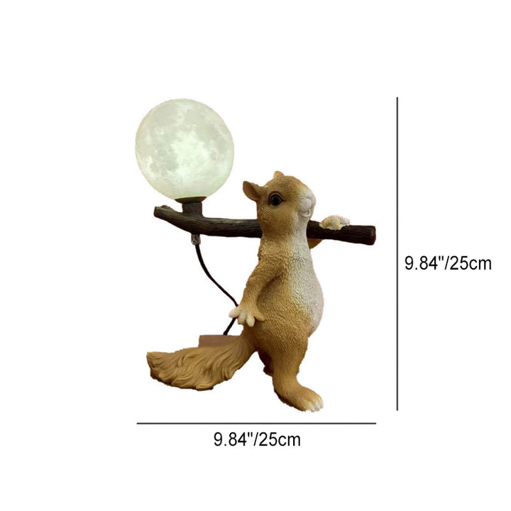 Contemporary Creative Resin Squirrel Moon Glass 1-Light Table Lamp For Bedroom