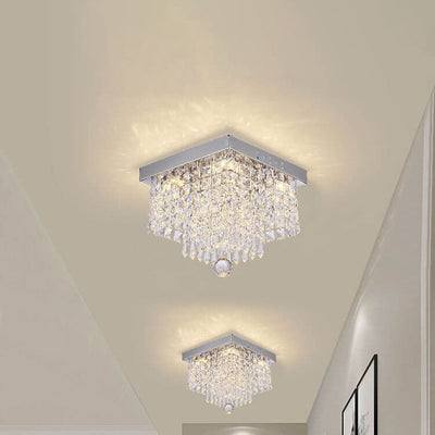 Plafonnier LED moderne carré en acier inoxydable avec abat-jour en cristal 