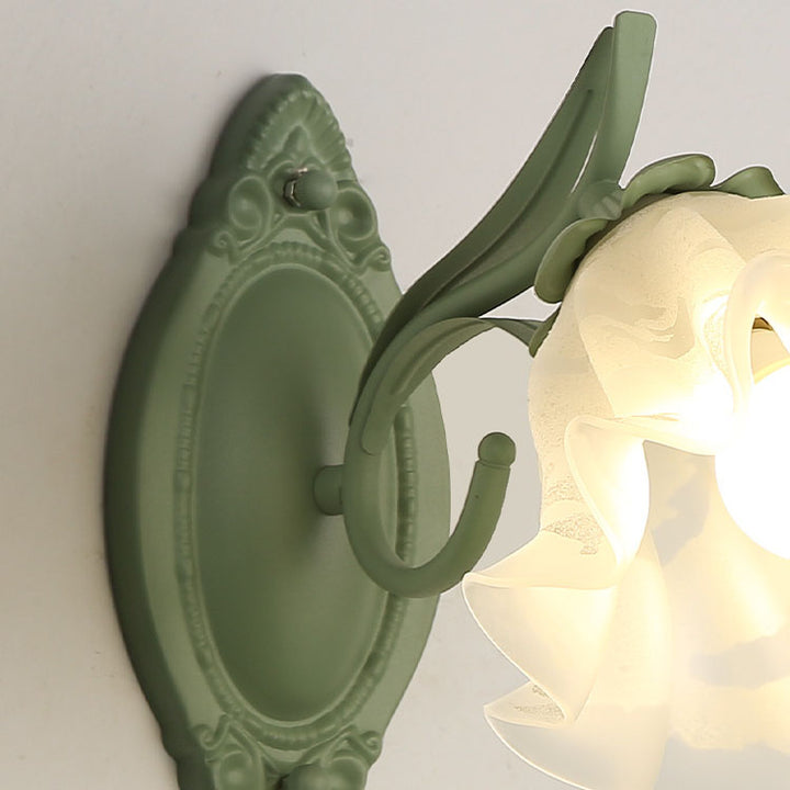 Applique murale à 1 lumière en verre et fer à fleurs rustiques européennes 