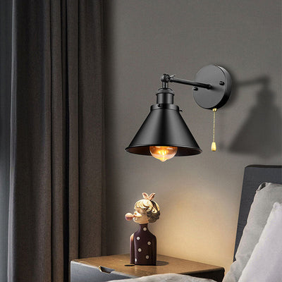 Contemporary Industrial Iron Funnel Shade 1-Light Wall Sconce Lamp For Bedroom