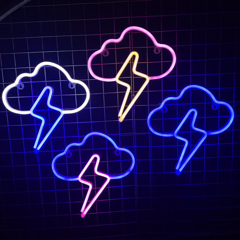 ضوء LED على شكل سحابة نيون إبداعية مع إضاءة رعدية يعمل بالبطارية/USB للزينة 