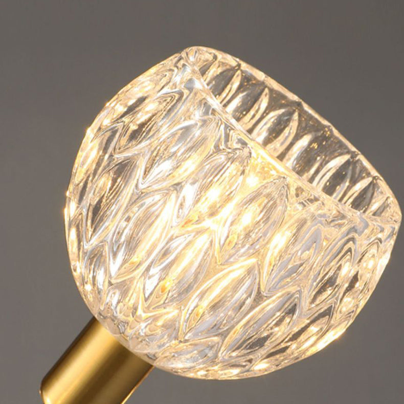 Cadre à Finition Dorée Art Déco Moderne avec Abat-jour en Verre Feuille de Lotus, Lustre 3/6 Lumières pour Salon 