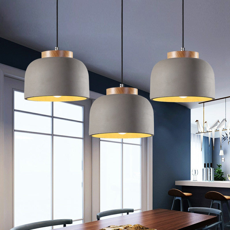 Nordic Creative Solid Wood Cement Dome 1-Light Pendant Light