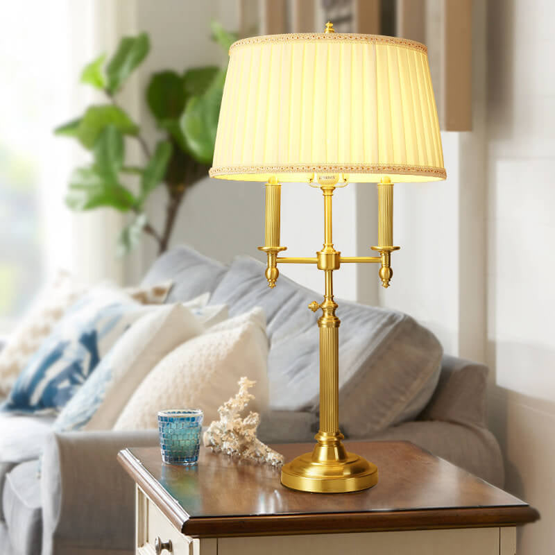 Full Copper Retro Pleated Fabric Lampshade 1-Light Table Lamp