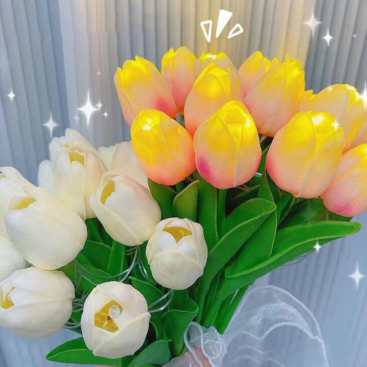 Lámpara de Mesa LED con Decoración de Flor de Tulipán Estilo Tiffany 