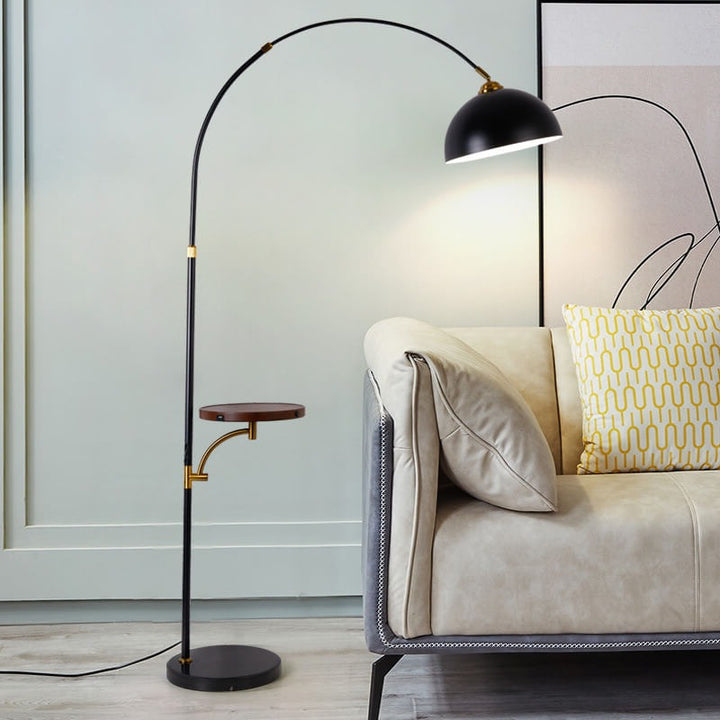 Lampe de sol à 1 lumière avec étagère en bois massif plissé nordique en marbre 