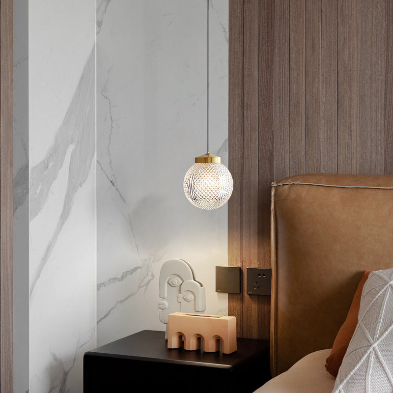 Modern Luxury Striped Glass Copper Round Ball Ring 1-Light Pendant Light for Living Room