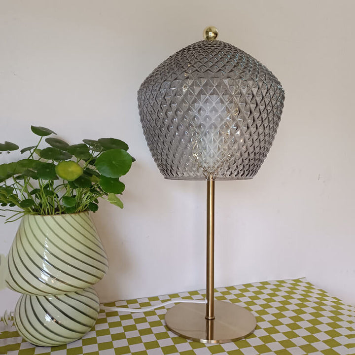 Lámpara de mesa moderna minimalista de metal y vidrio gris humo de 1 luz 