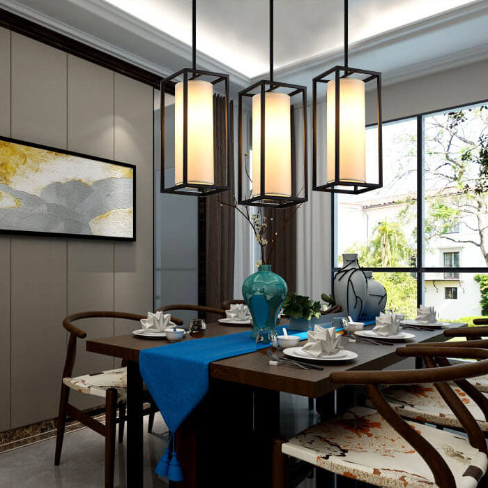 Modern Fabric Cylinder Black Frame 1-Light LED Pendant Lighting