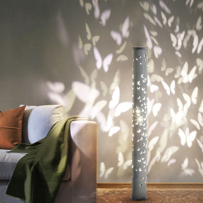 Contemporary Creative Cylinder Butterfly Iron Aluminum LED Standing Floor Lamp For Living Room