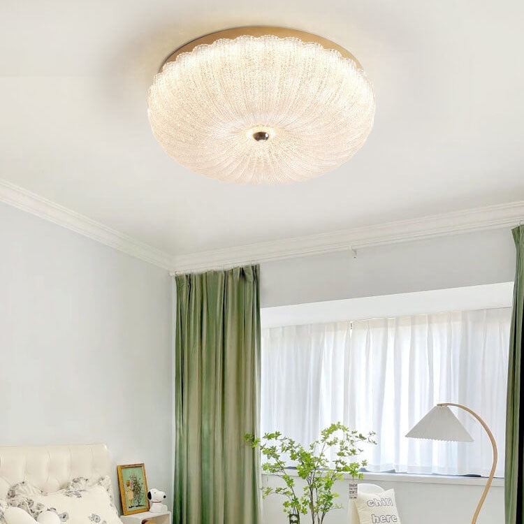 Modern Luxury Stainless Steel Glass Copper Round LED Semi-Flush Mount Ceiling Light