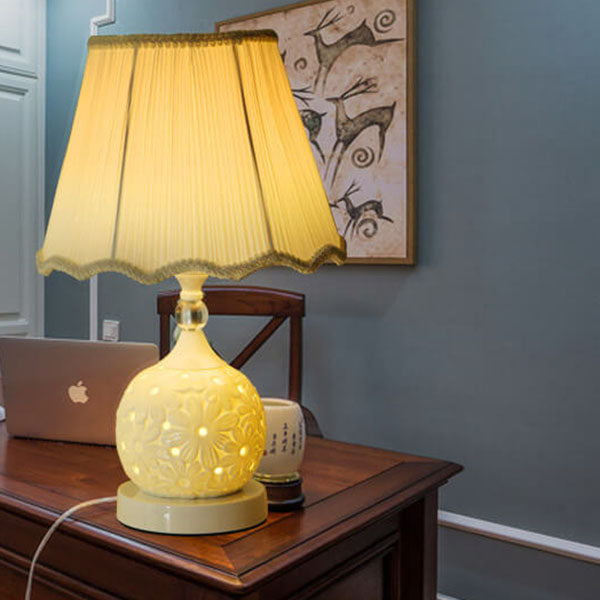 Lampe de Table en Céramique Minimaliste Européenne avec Télécommande et Variation de Lumière 1 Lumière 