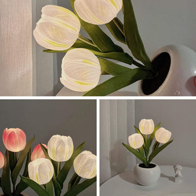 Tulip Simulation Bouquet Ceramic Flower Pot LED Night Light Table Lamp