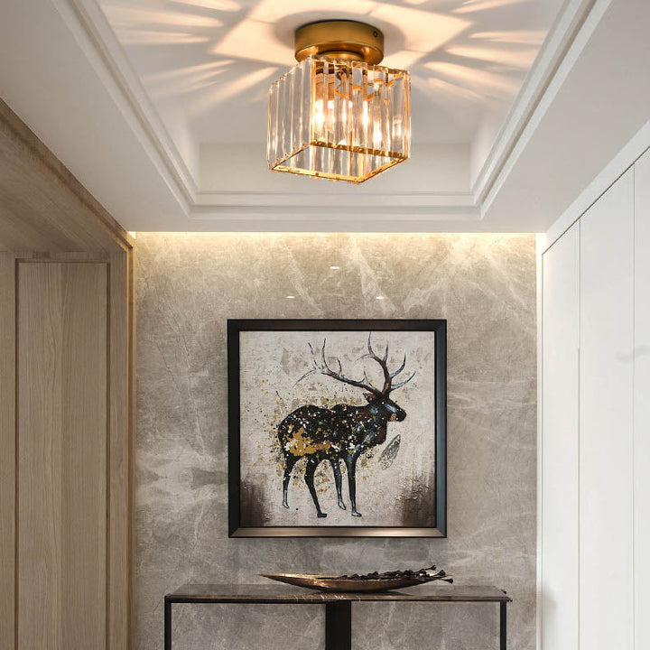 Moderne Luxus Rund Quadrat Trapez Hexagonal Eisen Kristall Glas 1-Licht Semi-Flush Mount Deckenleuchte 