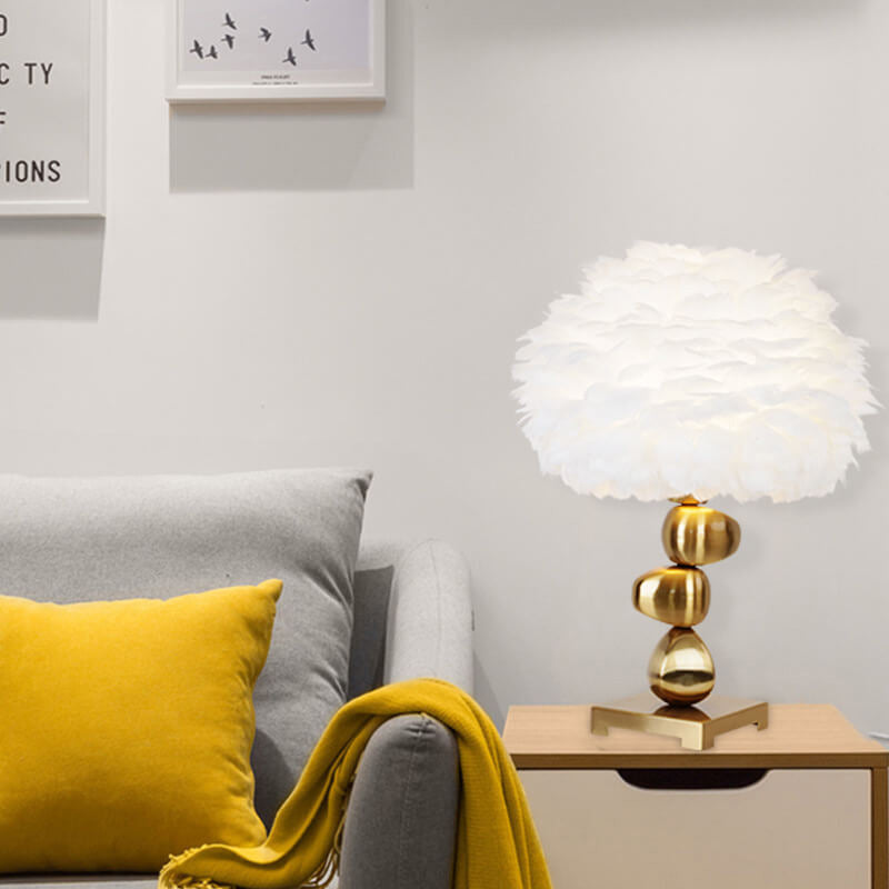 Lampe de Table à 1 Lumière avec Pompon en Plume Blanche Créative Nordique 