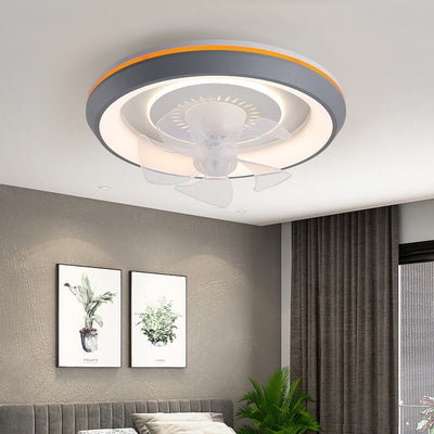 Modern Minimalist Round Swing Head Inverter LED Flush Mount Ceiling Fan Light