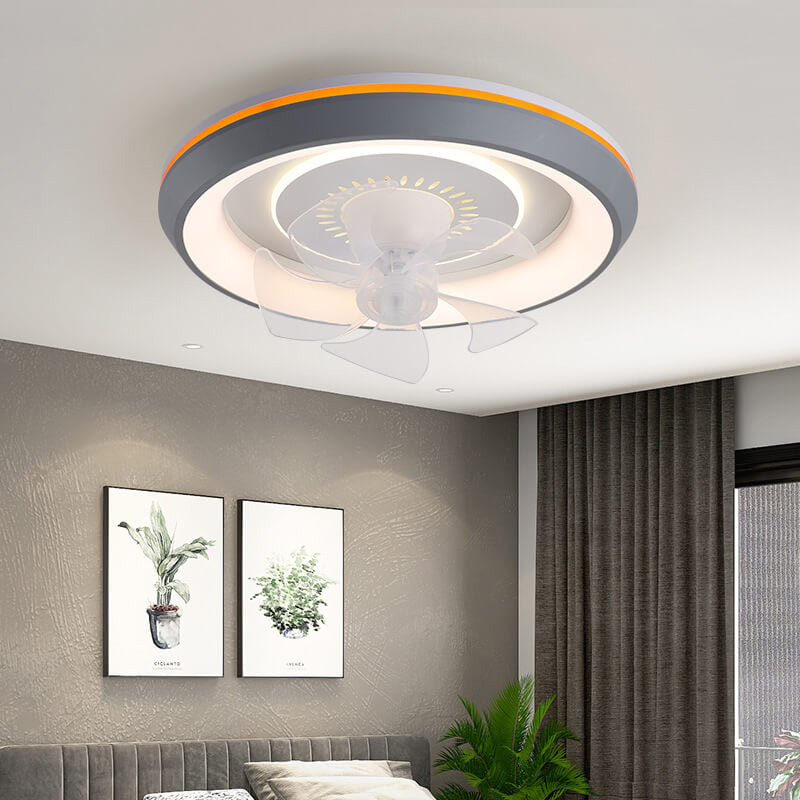 Moderne, minimalistische, runde LED-Deckenventilatorleuchte mit schwenkbarem Kopf und Inverter