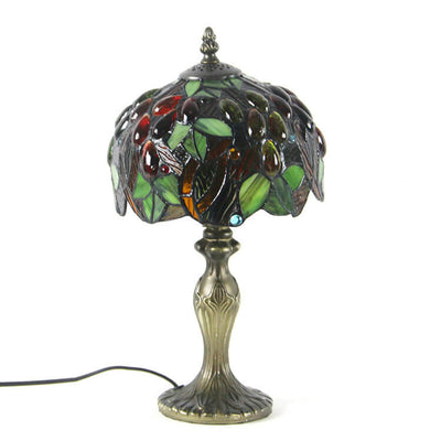 Tiffany-Tischlampe mit Fruchtkuppel und Buntglas, 1-flammig 