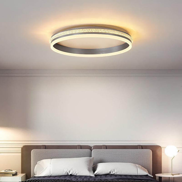 Modern Minimalist Aluminum Iron Acrylic Round Ring Brushed LED Flush Mount Ceiling Light For Living Room &amp; Bedroom
