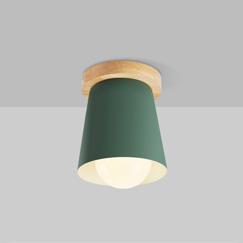 Minimalist Macaron Solid Color Iron Wood 1-Light Flush Mount Light